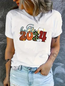 2024 Summer/Spring Women's Casual Top Print T-shirt with Short Sleeves & Crew Neck