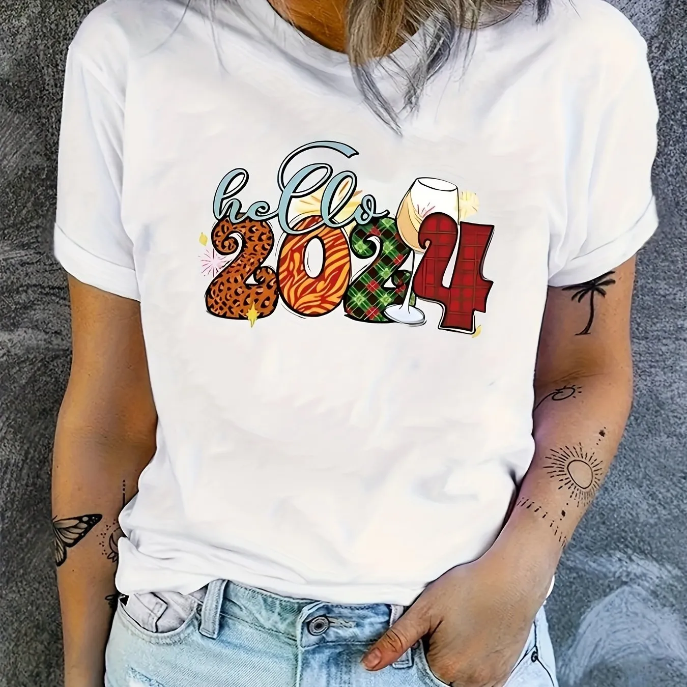 2024 Summer/Spring Women's Casual Top Print T-shirt with Short Sleeves & Crew Neck