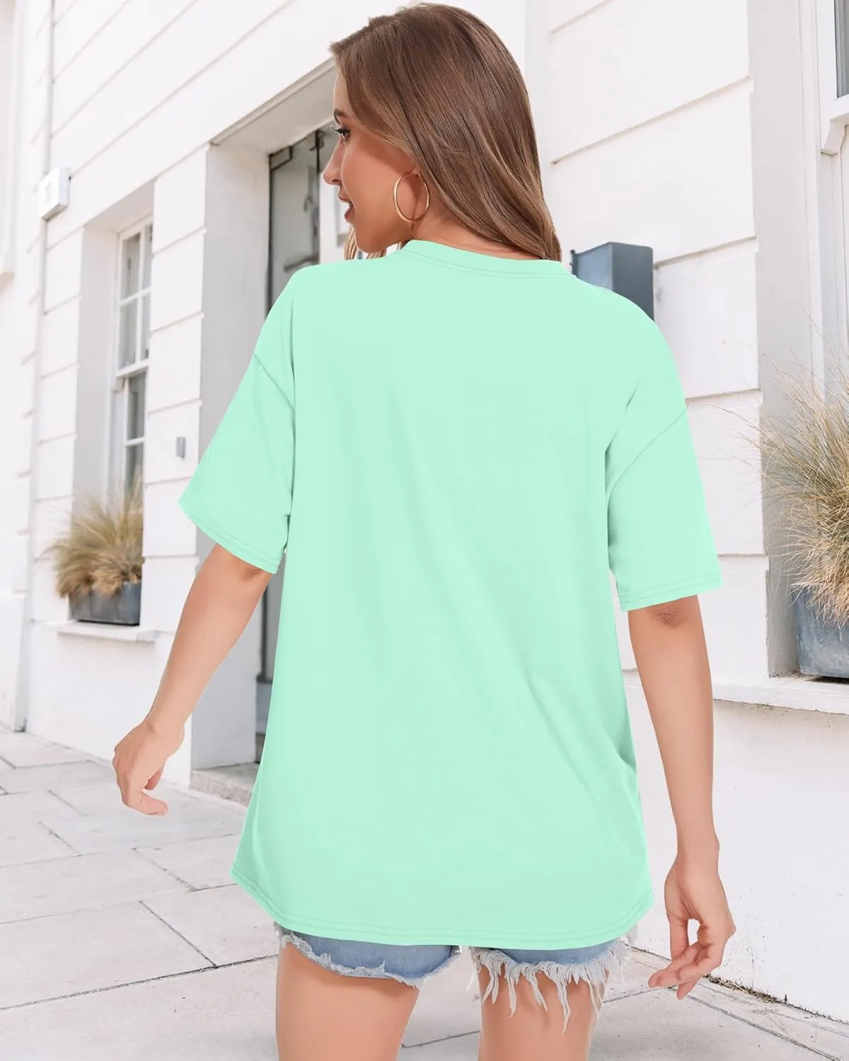 ADOREJOY Oversized Tshirts for Women Crewneck Summer Short Sleeve Loose Graphic Basic Tees