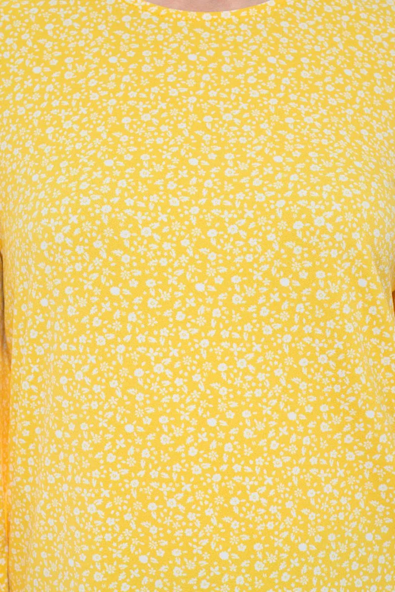 Adrianna Papell Crew Neck Long Sleeve Elastic Cuff Multi Print Keyhole Back Button Closure Knit Top