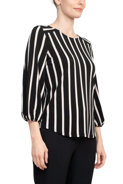 Adrianna Papell Crew Neck Long Sleeve Elastic Cuff Multi Print Keyhole Back Button Closure Knit Top
