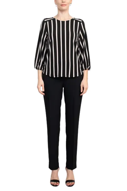 Adrianna Papell Crew Neck Long Sleeve Elastic Cuff Multi Print Keyhole Back Button Closure Knit Top