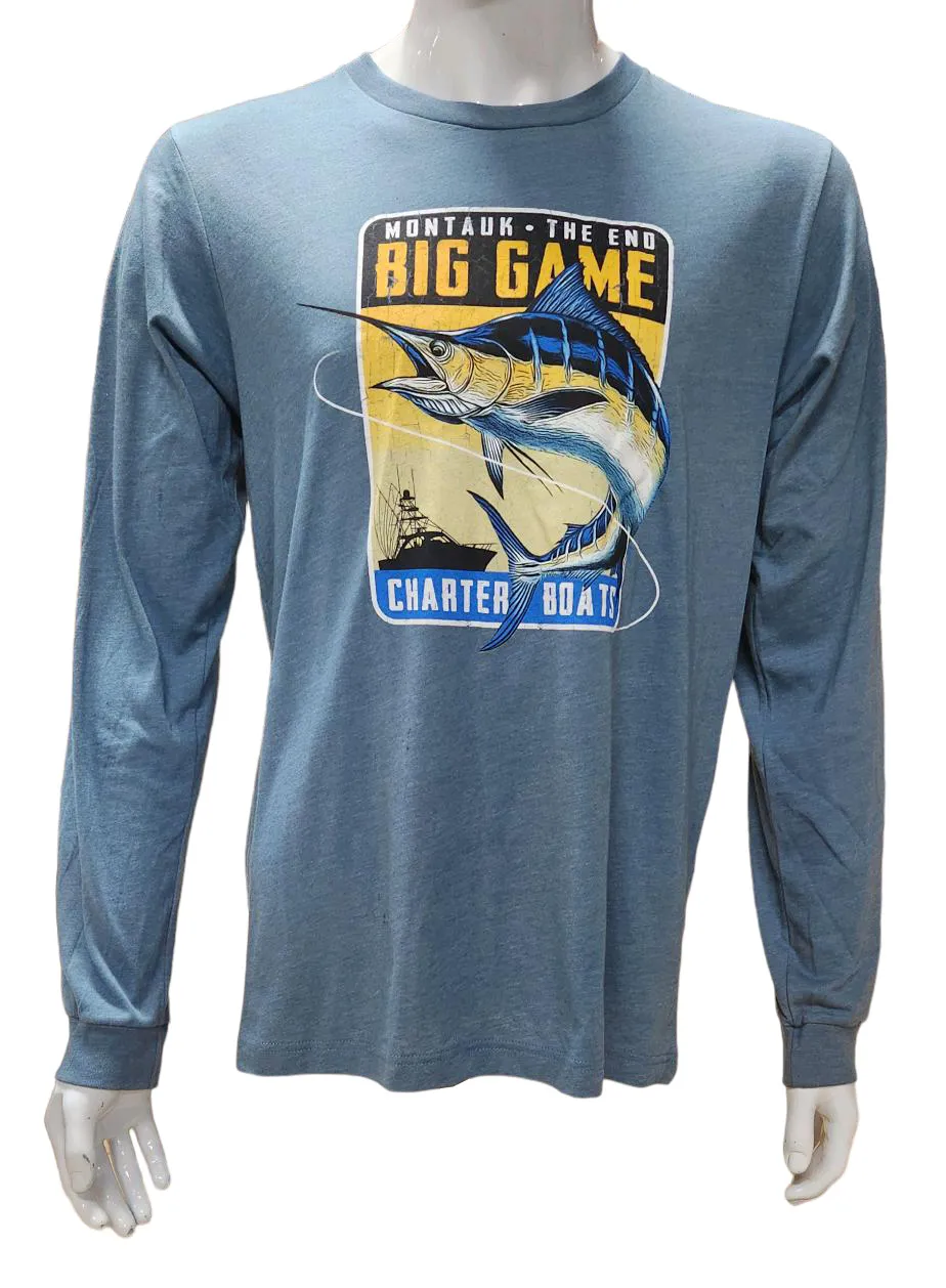 Adult Unisex Wild West Montauk The End Big Game Charter Boats Printed Long Sleeve T-Shirt