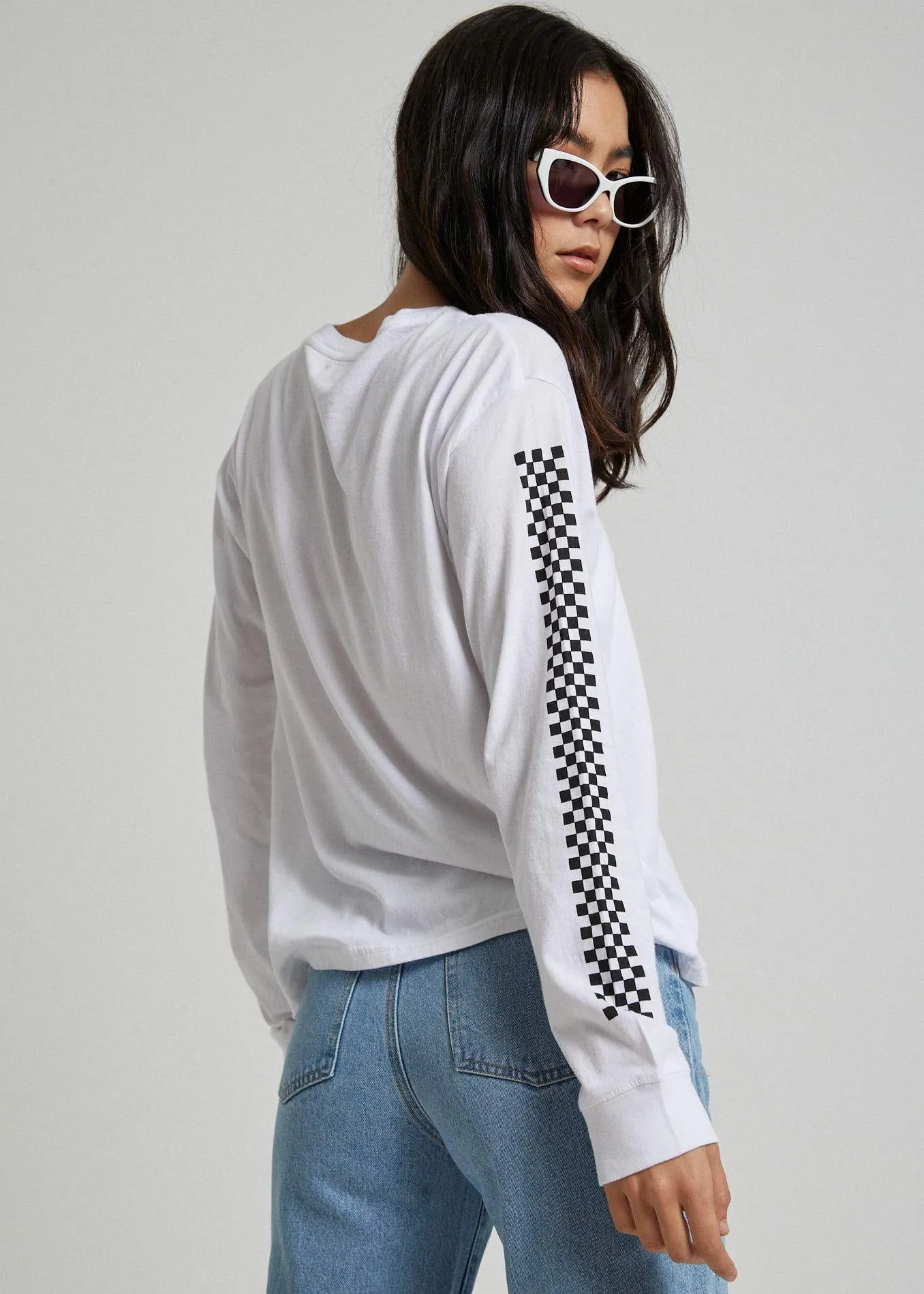 Afends Womens Send Chocolate - Long Sleeve Boyfriend Tee - White