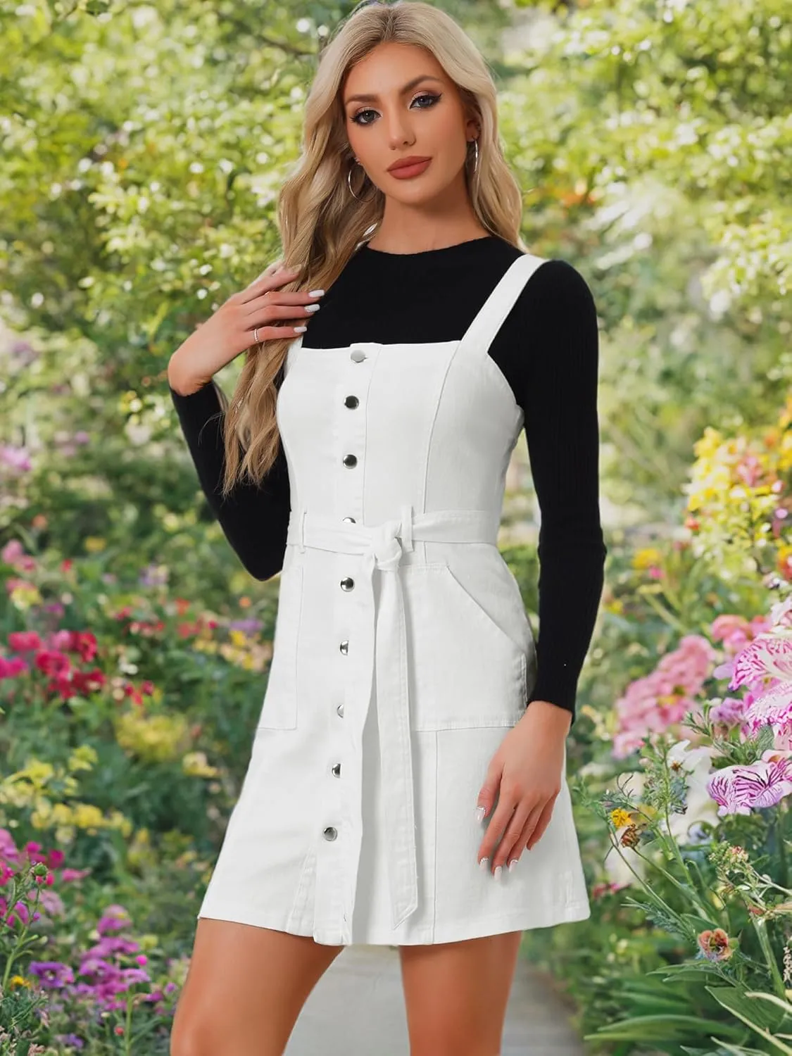 Allegra K Women's Classic Overall Dresses Adjustable Strap Pinafore Denim Jean Dress