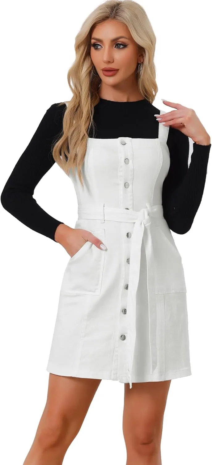Allegra K Women's Classic Overall Dresses Adjustable Strap Pinafore Denim Jean Dress