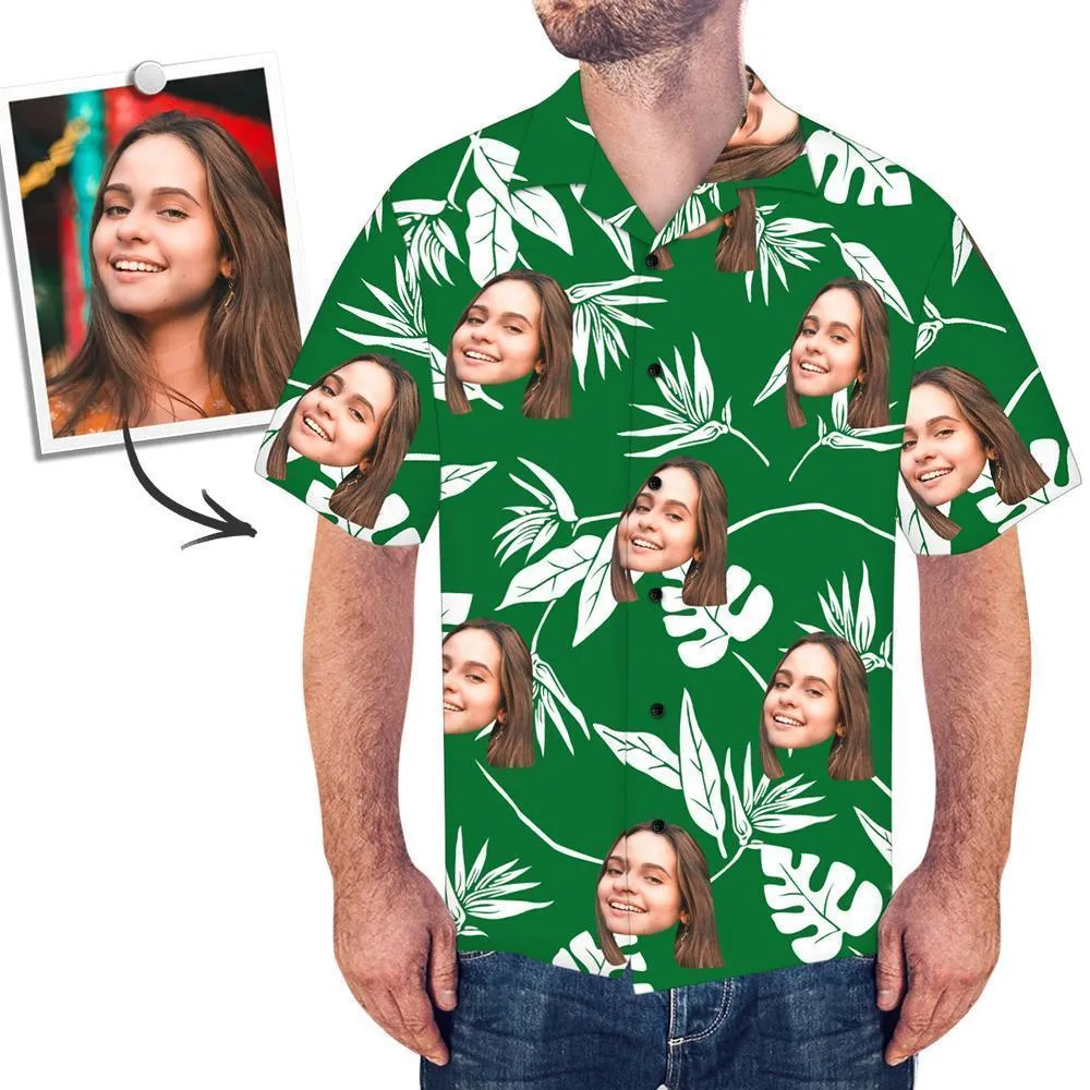 Anniversary gift Idea Custom Face Hawaiian Shirt Green Gift Him Birthday Gift Idea