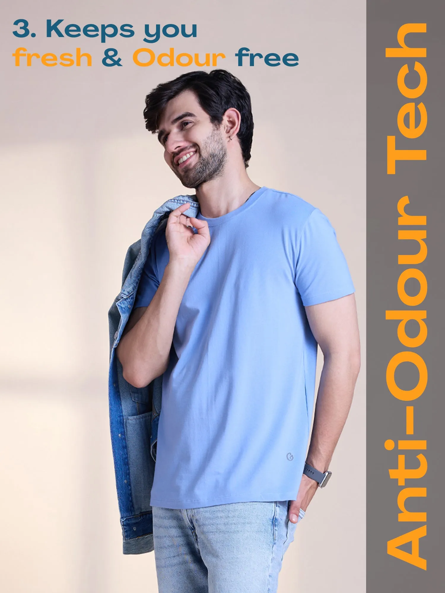 Anti Stain & Anti Odor Cotton Round Neck Tee - Powder Blue