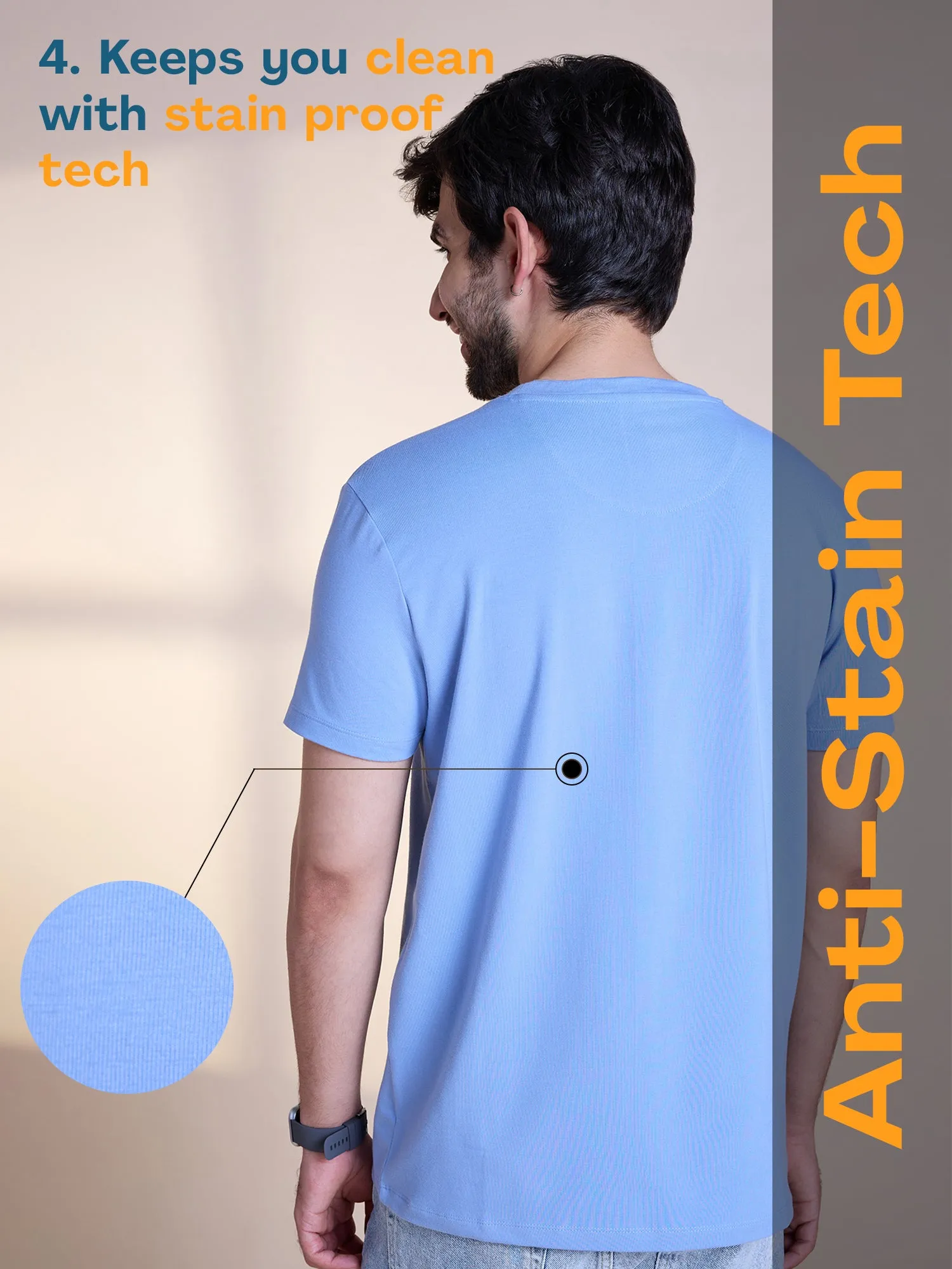 Anti Stain & Anti Odor Cotton Round Neck Tee - Powder Blue
