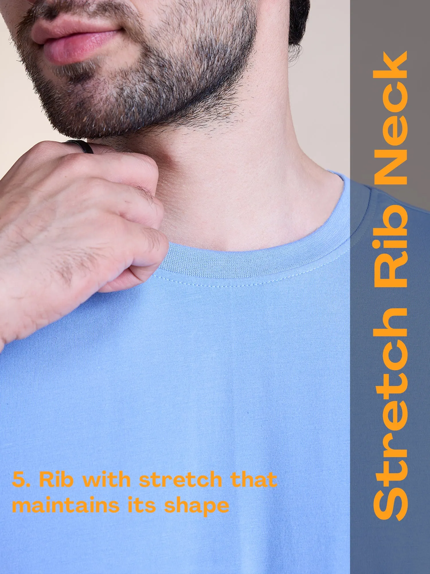 Anti Stain & Anti Odor Cotton Round Neck Tee - Powder Blue