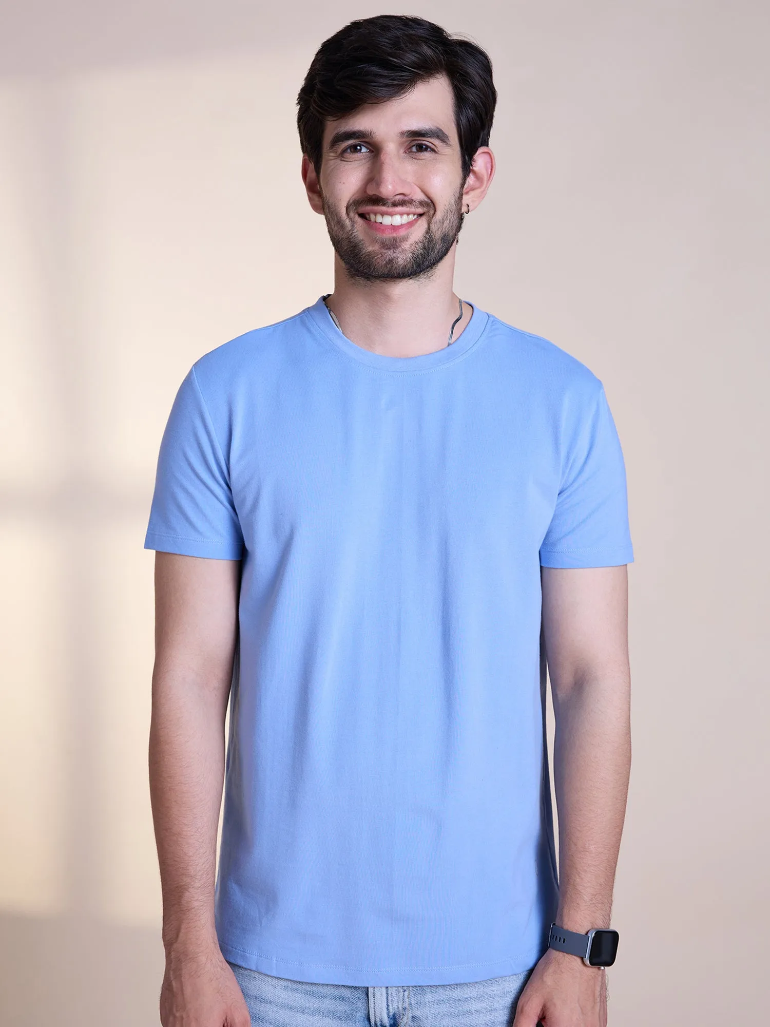 Anti Stain & Anti Odor Cotton Round Neck Tee - Powder Blue