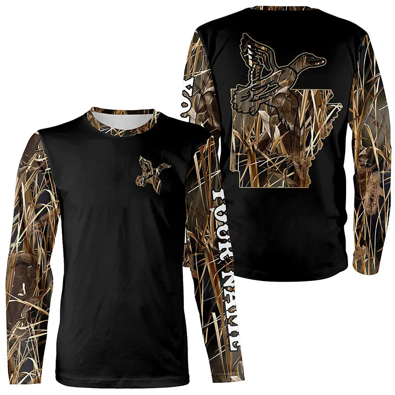 Arkansas Duck Hunting Waterfowl Camo Customize 3D Long Sleeve Shirts Personalized Hunting Gifts