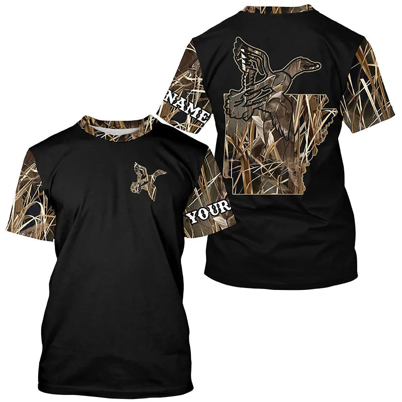 Arkansas Duck Hunting Waterfowl Camo Customize 3D Long Sleeve Shirts Personalized Hunting Gifts