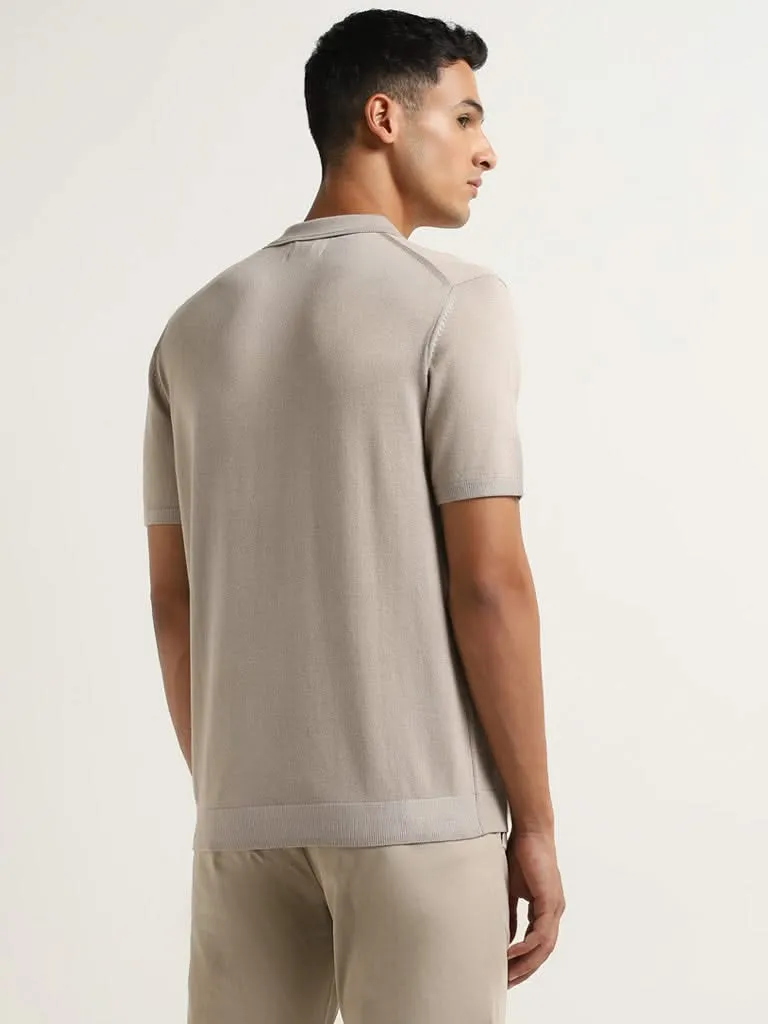 Ascot Beige Colorblock Cotton Relaxed Fit T-Shirt