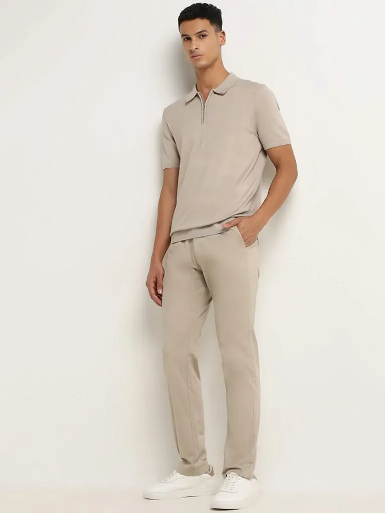 Ascot Beige Colorblock Cotton Relaxed Fit T-Shirt