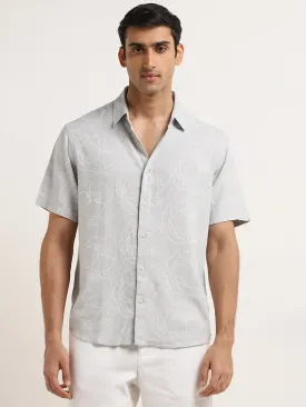 Ascot Light Grey Floral Relaxed-Fit Blended Linen Shirt