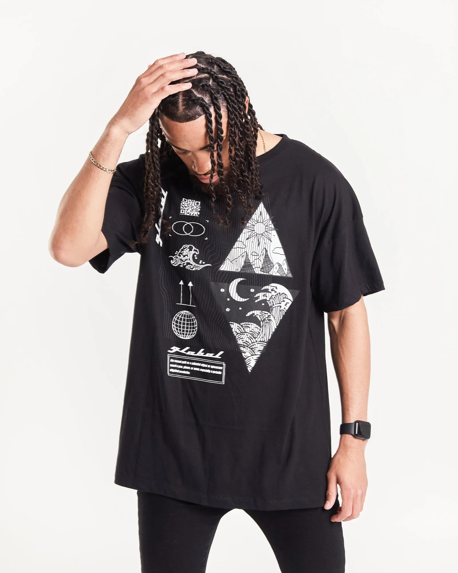 Astrology Graphic Print Oversized Black T-Shirt