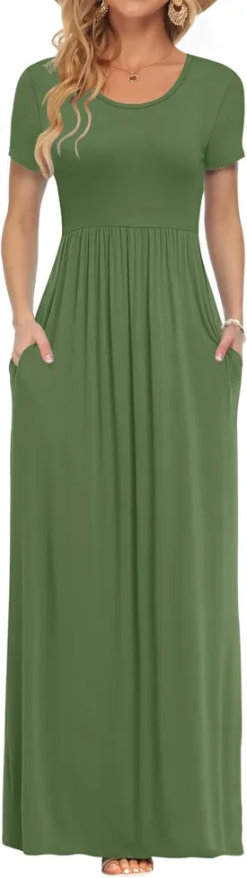 AUSELILY Women's Short Sleeve Loose Plain Casual Long Maxi Dresses for Women 2025