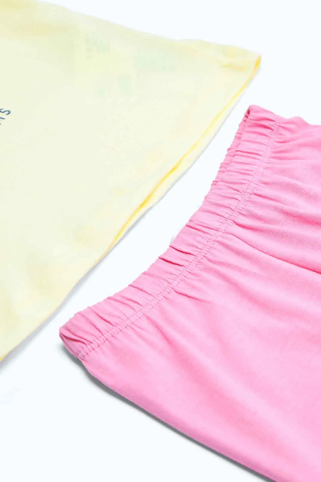 Baby Girls Yellow And Pink Printed Pyjama Set (2 Piece)