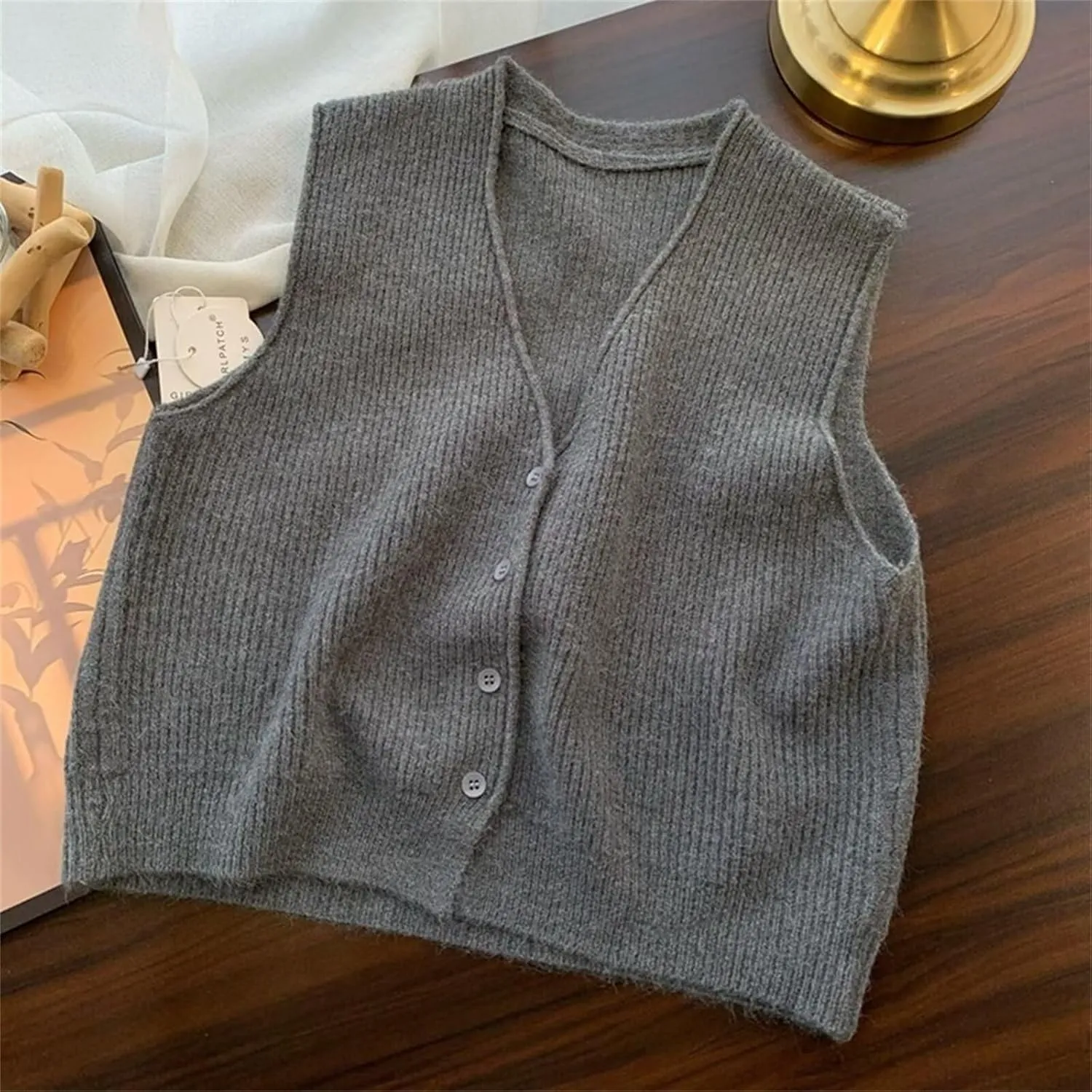 Beralst Women's Button Front V Neck Sleeveless Knit Sweater Vest