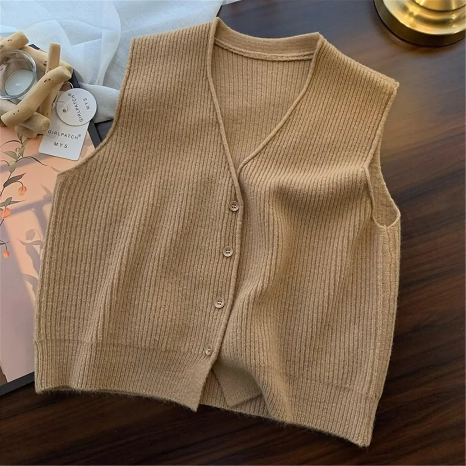 Beralst Women's Button Front V Neck Sleeveless Knit Sweater Vest