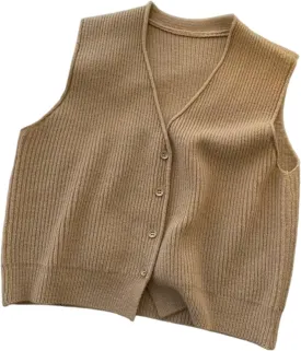Beralst Women's Button Front V Neck Sleeveless Knit Sweater Vest