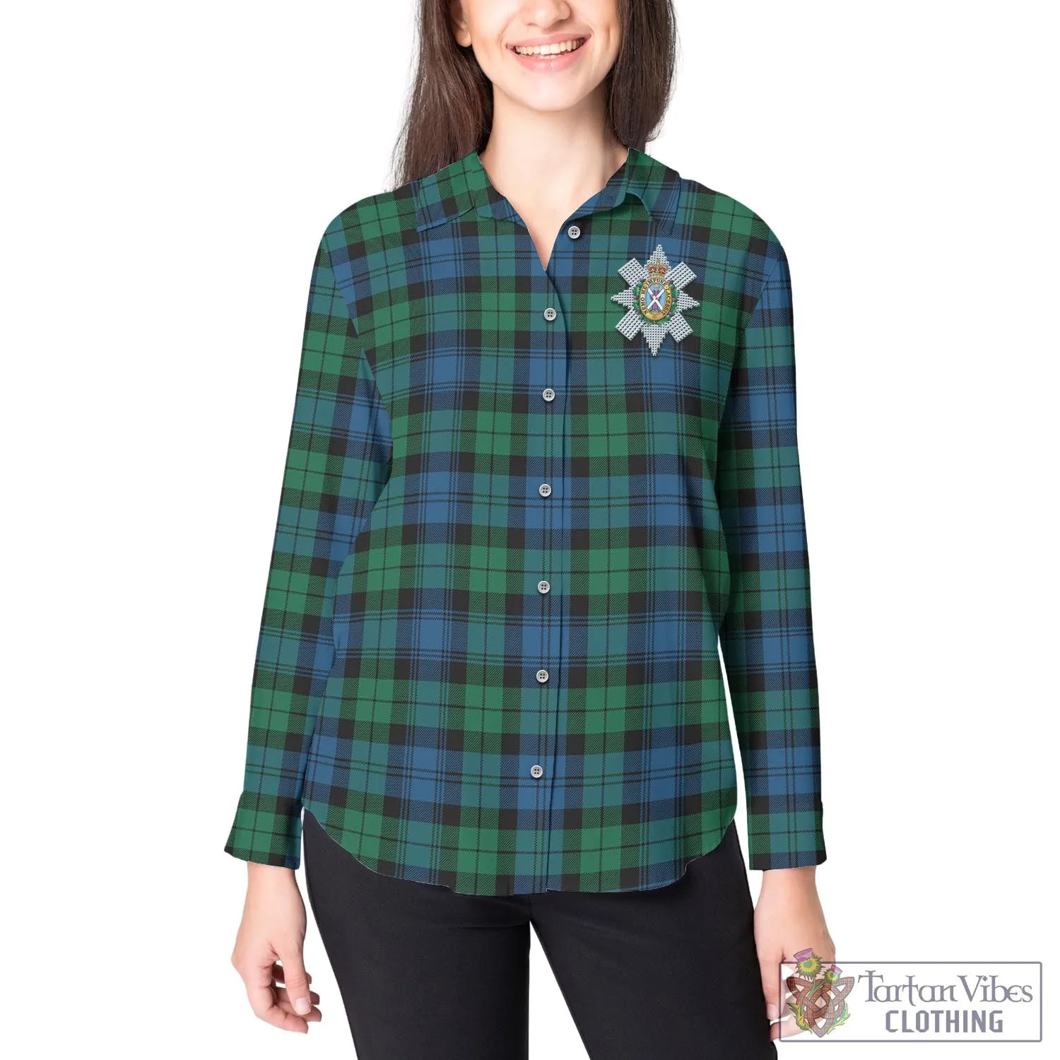 Black Watch Ancient Tartan Women's Casual Shirt with Family Crest