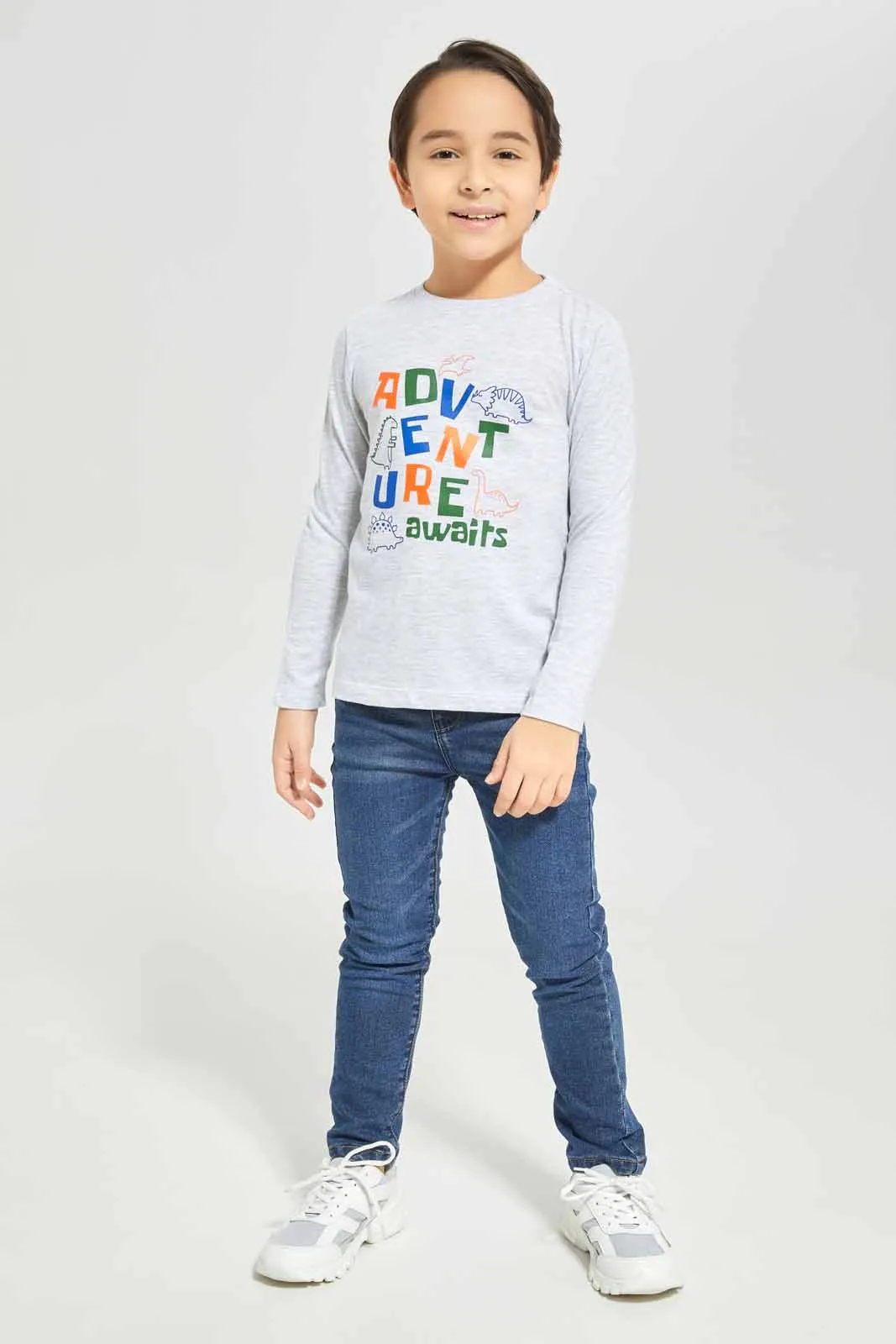 Boys Grey Adventure Printed T-Shirt