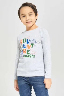 Boys Grey Adventure Printed T-Shirt
