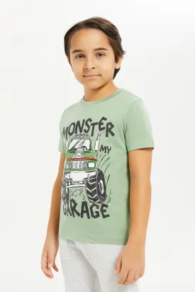 Boys Mint Monster Garage Print T-Shirt