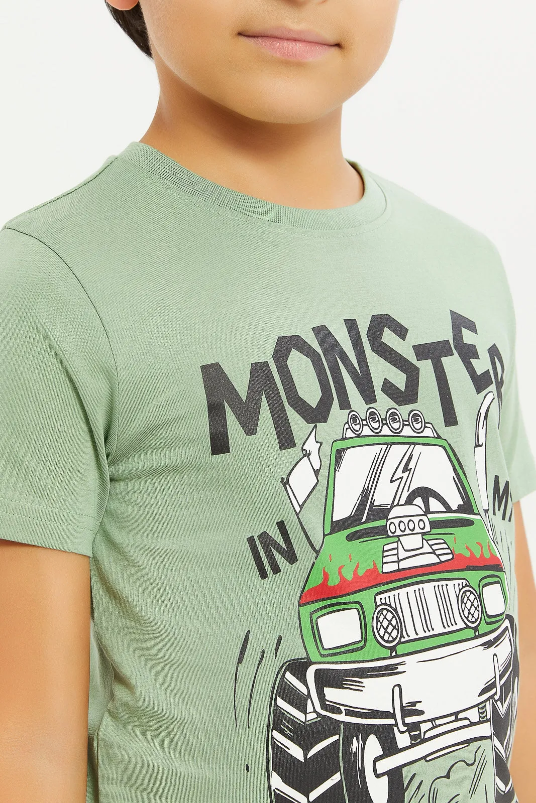 Boys Mint Monster Garage Print T-Shirt