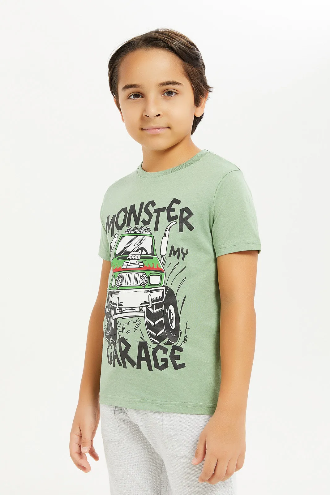 Boys Mint Monster Garage Print T-Shirt