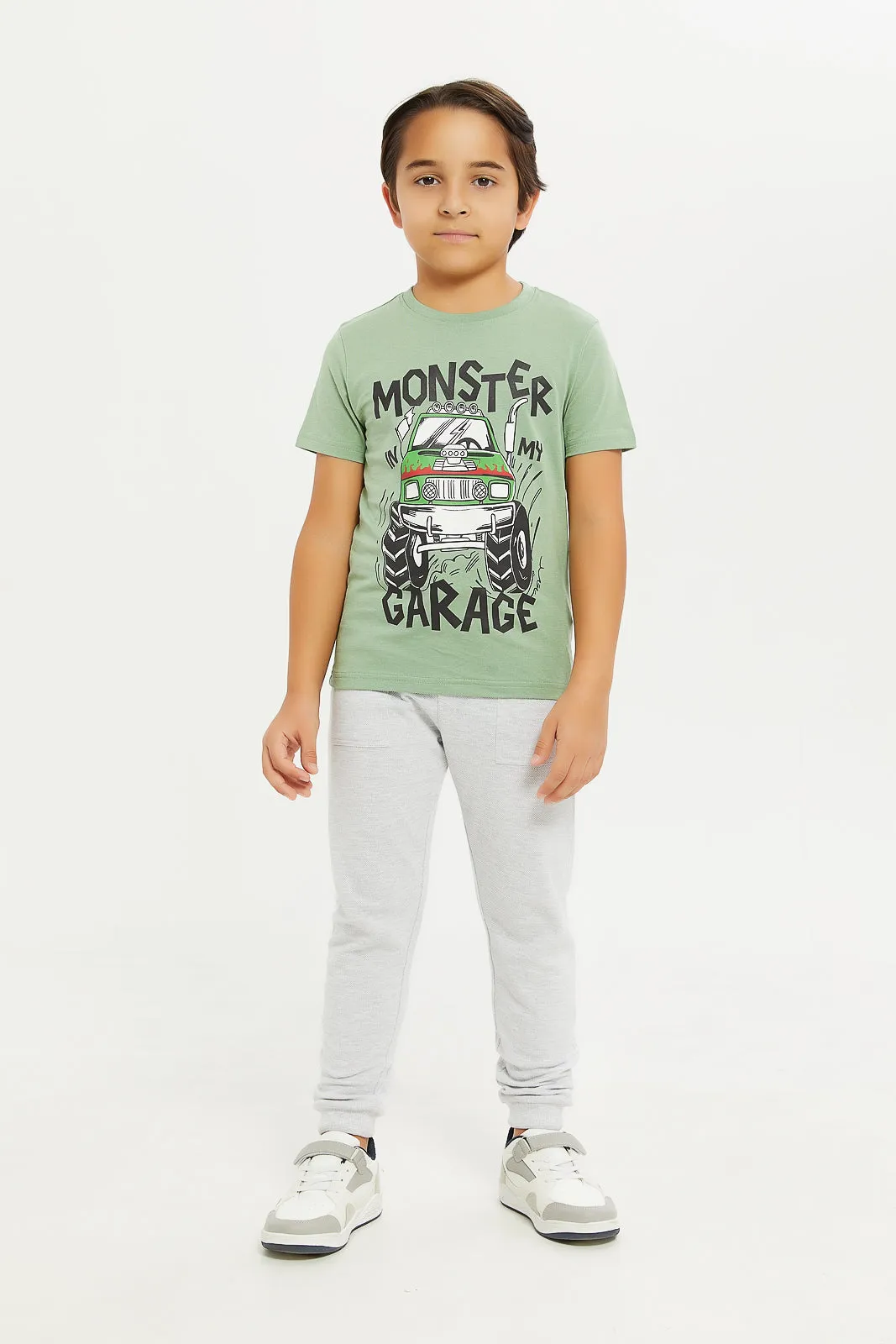 Boys Mint Monster Garage Print T-Shirt