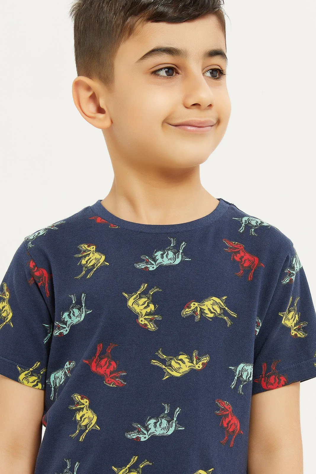 Boys Navy Dino Short Sleeve Printed T-Shirt