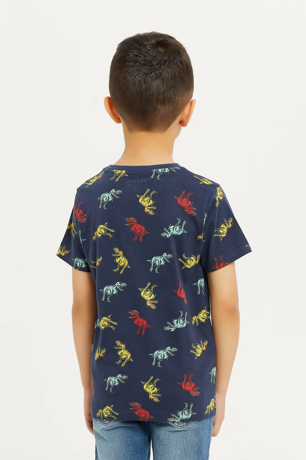 Boys Navy Dino Short Sleeve Printed T-Shirt