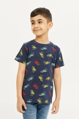 Boys Navy Dino Short Sleeve Printed T-Shirt
