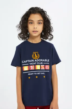 Boys Navy Printed T-Shirt