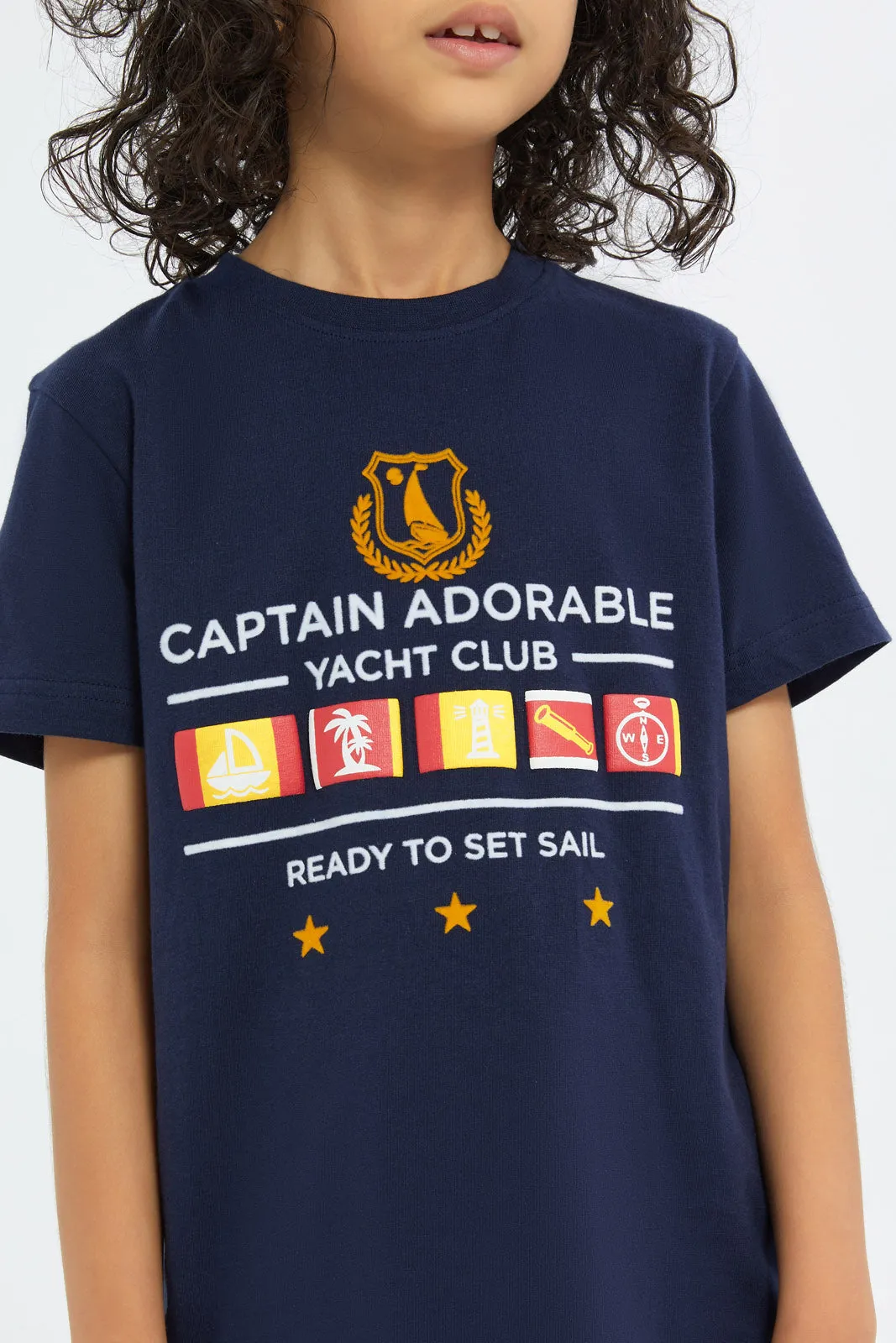 Boys Navy Printed T-Shirt
