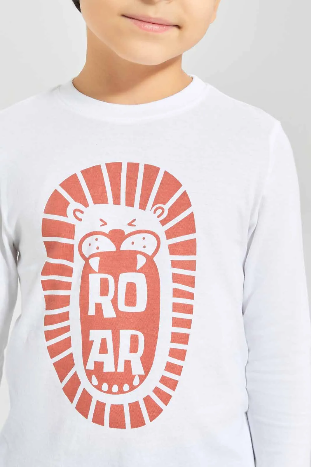 Boys White Lion Print T-Shirt