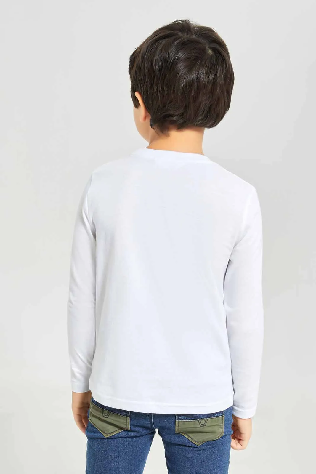 Boys White Lion Print T-Shirt