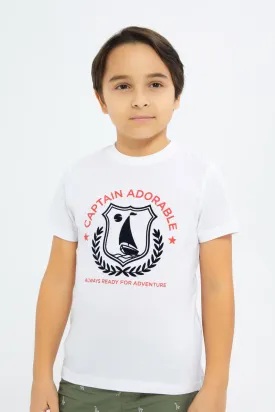 Boys White Printed T-Shirt