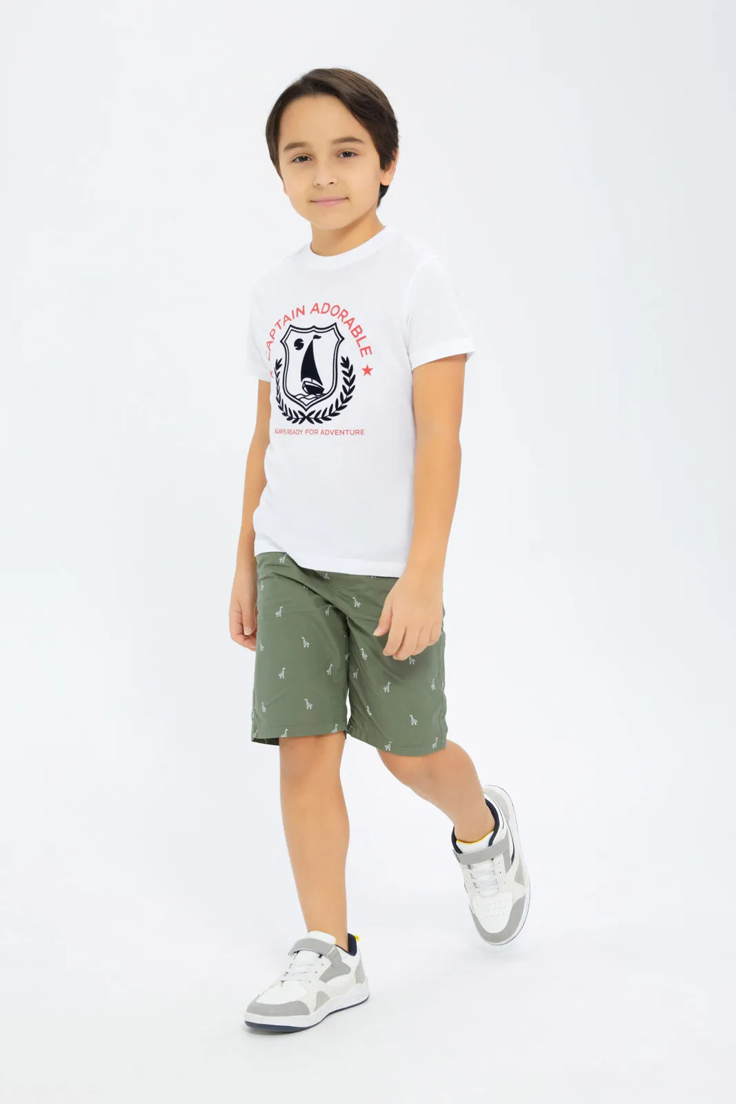 Boys White Printed T-Shirt