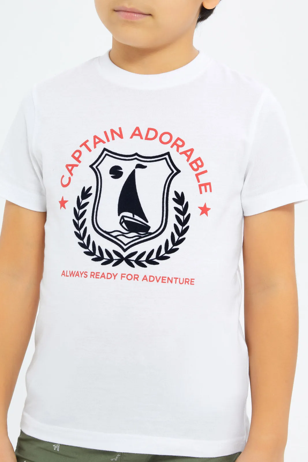 Boys White Printed T-Shirt