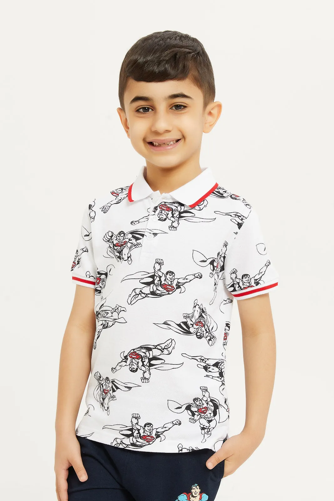 Boys White Superman Polo Shirt