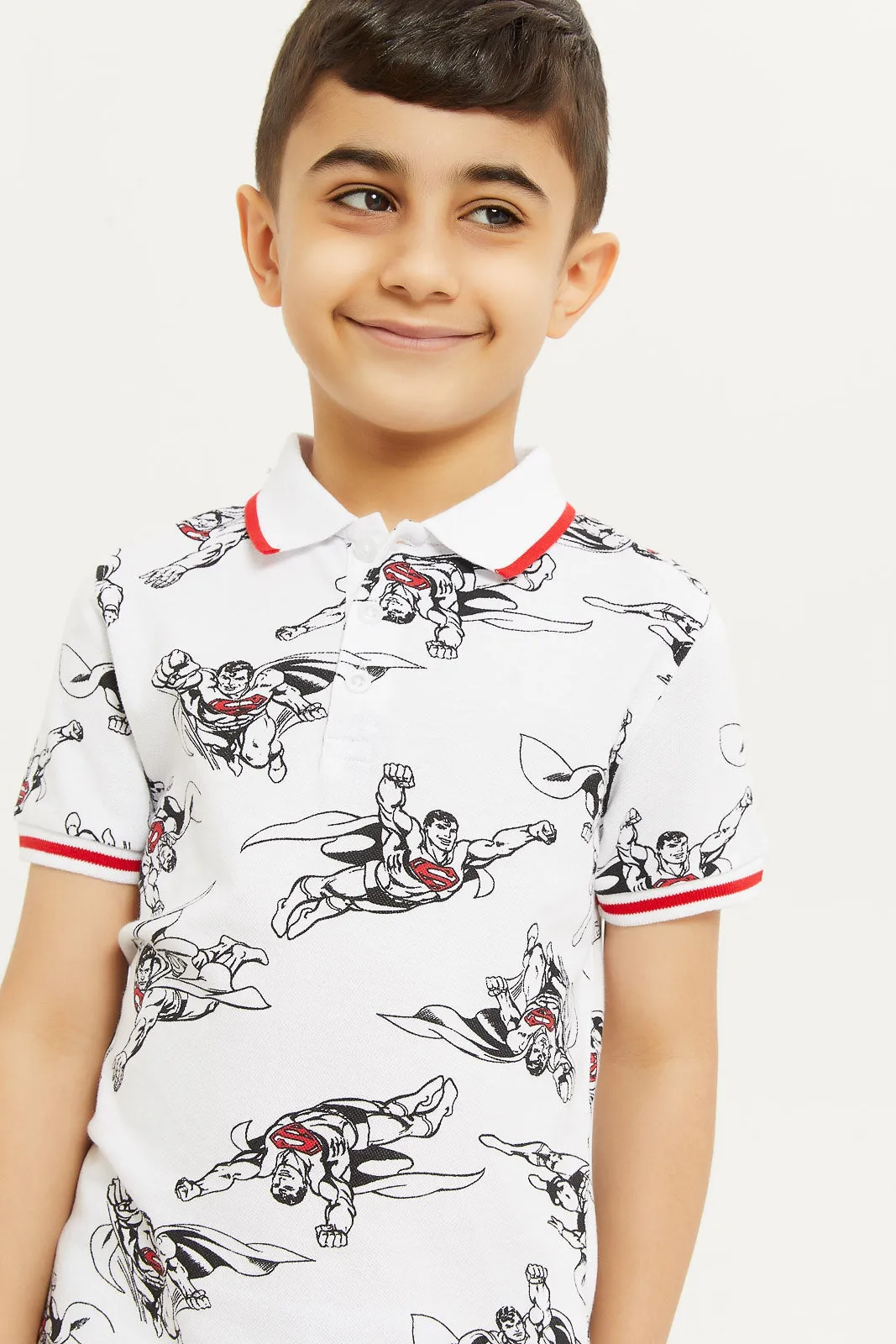 Boys White Superman Polo Shirt
