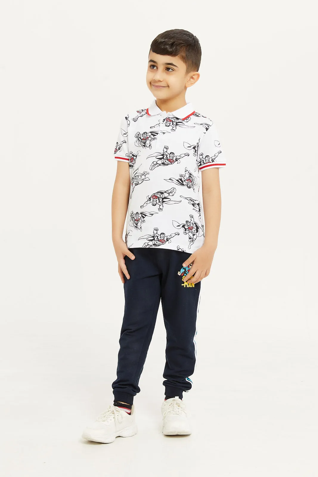 Boys White Superman Polo Shirt
