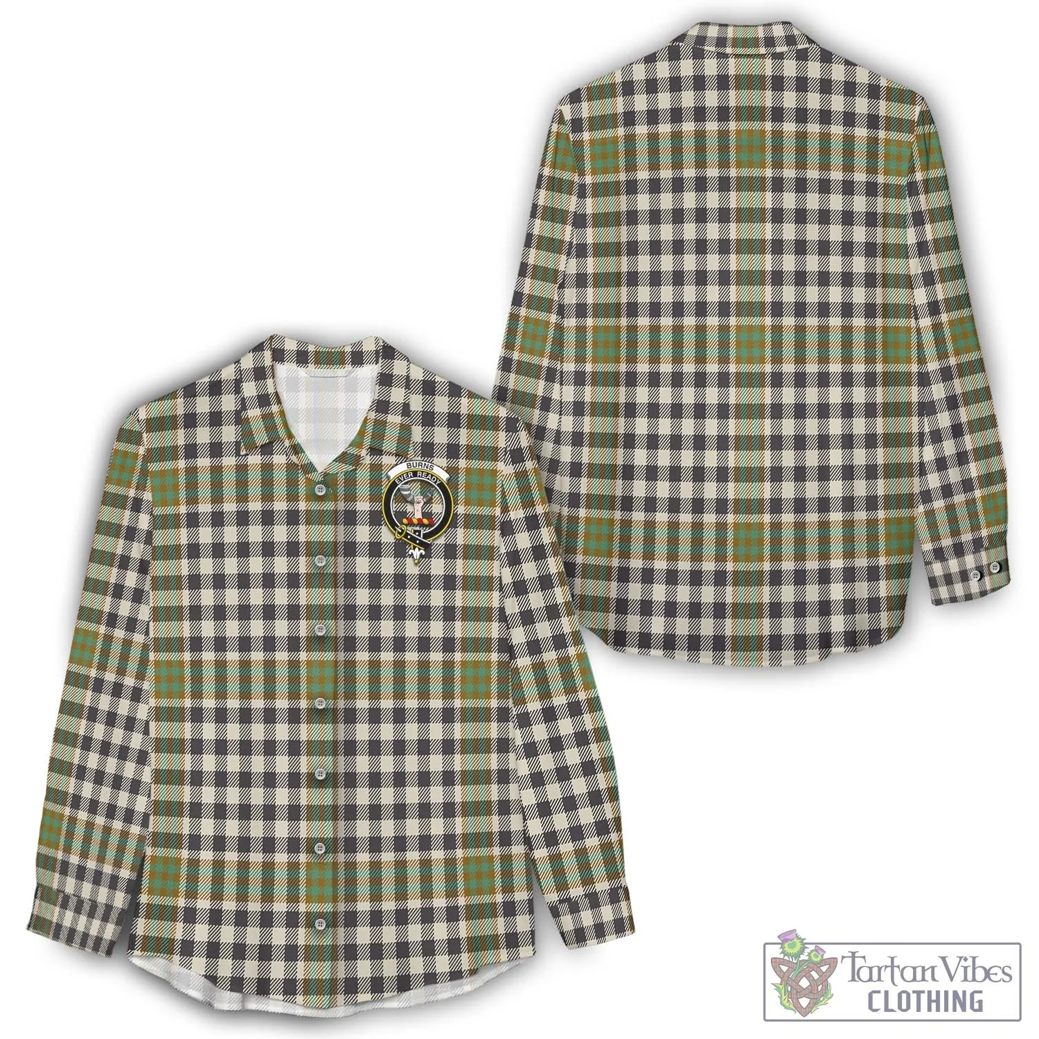 Burns Check Tartan Women's Casual Shirt with Family Crest