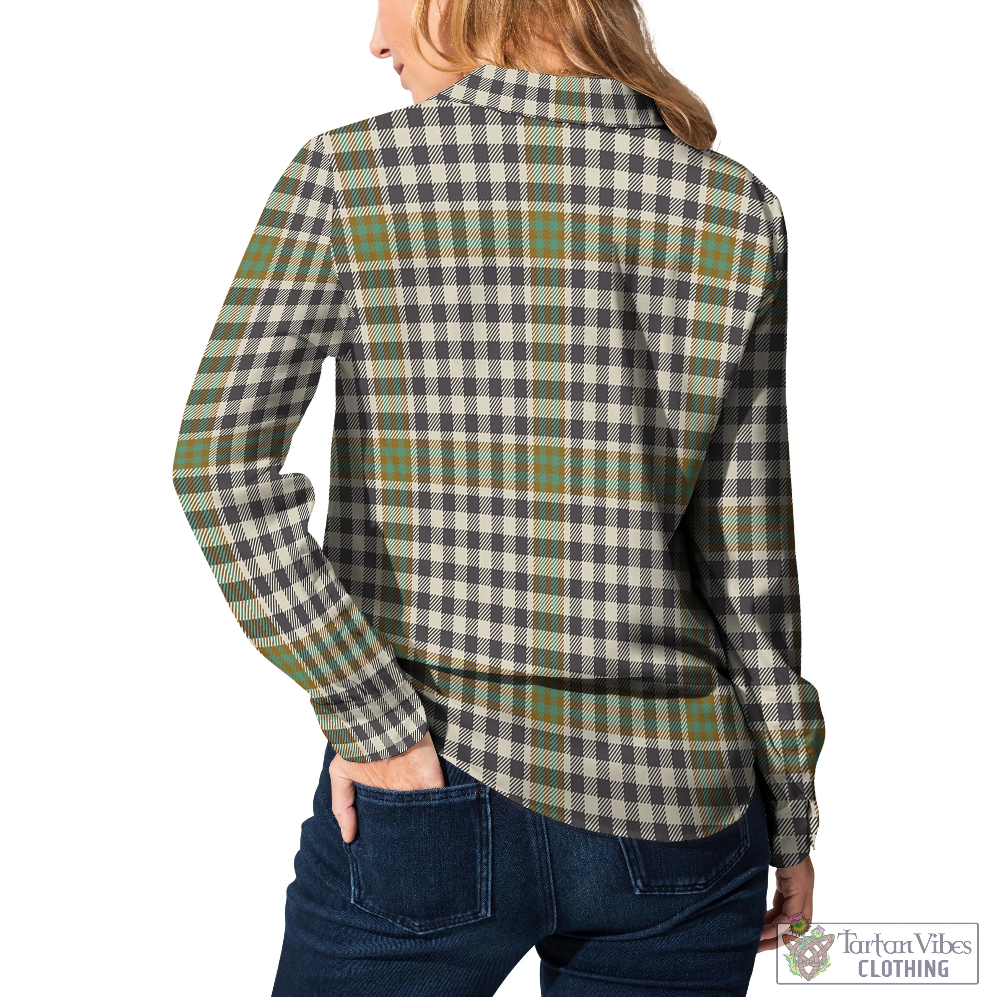Burns Check Tartan Women's Casual Shirt with Family Crest