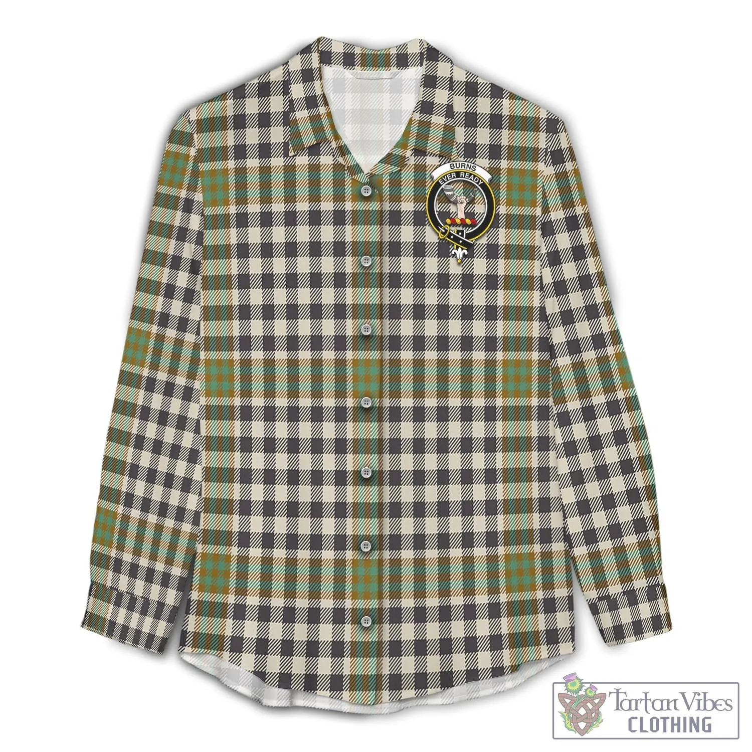 Burns Check Tartan Women's Casual Shirt with Family Crest
