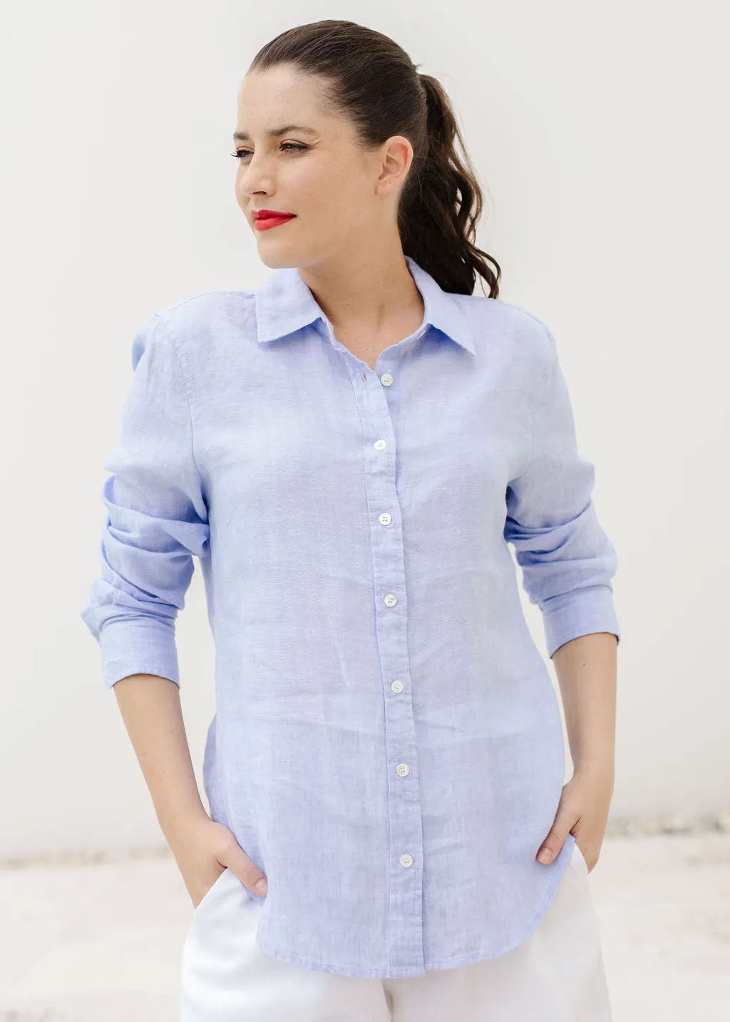Casual Linen Shirt French Blue